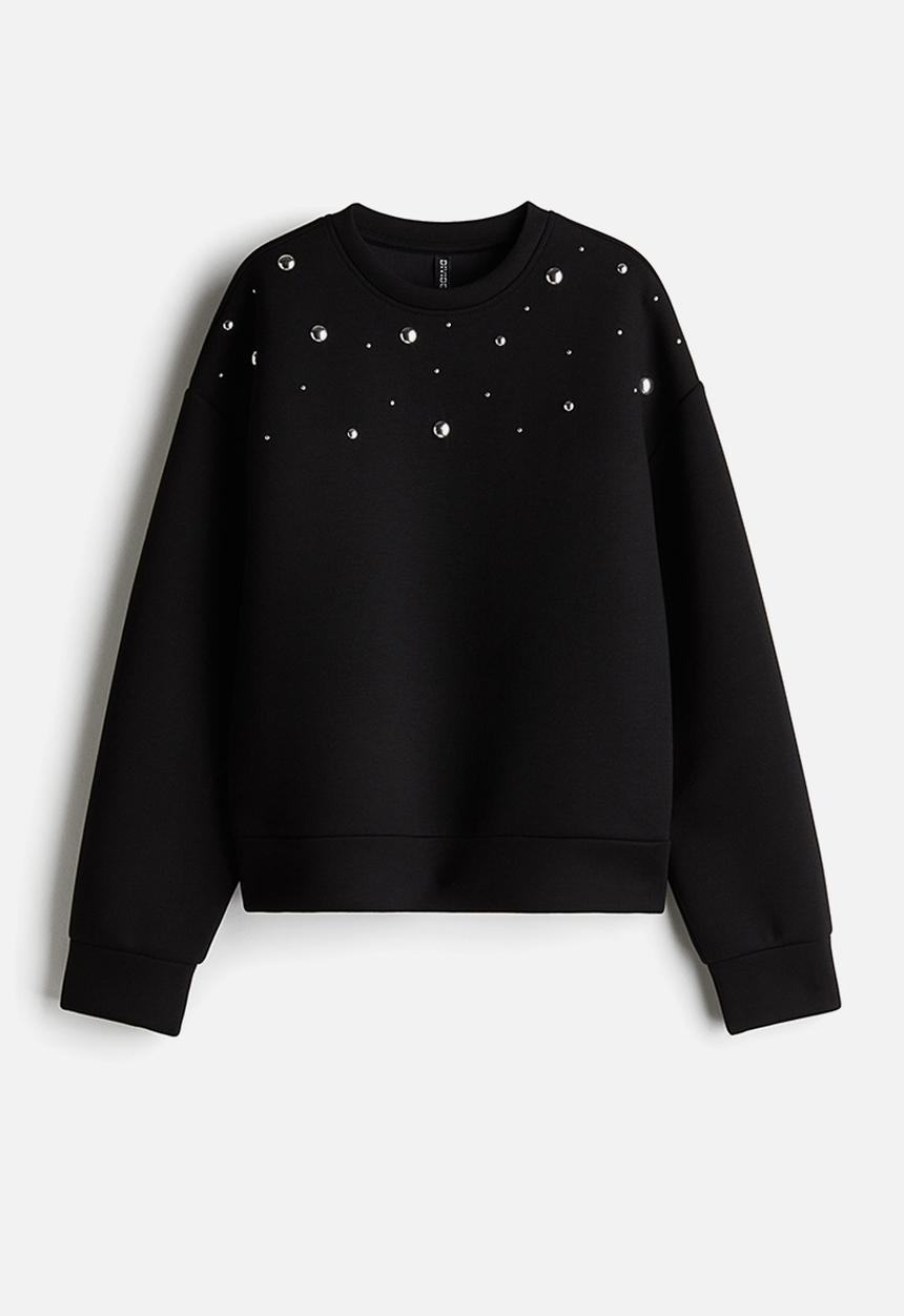 H&M - Studded scuba sweatshirt - black