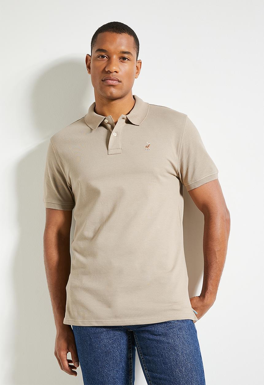 POLO - Mens Essential Pique Short Sleeve Golfer - Taupe