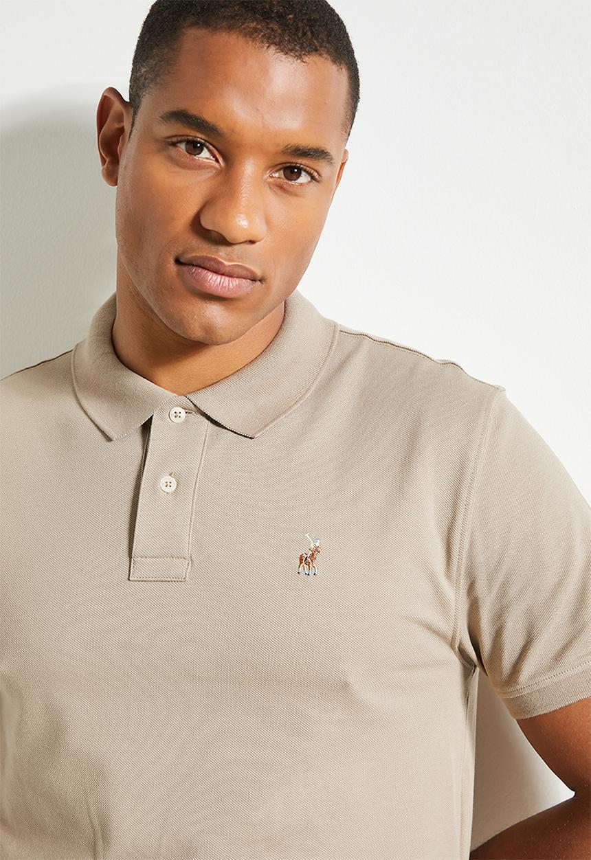POLO - Mens Essential Pique Short Sleeve Golfer - Taupe