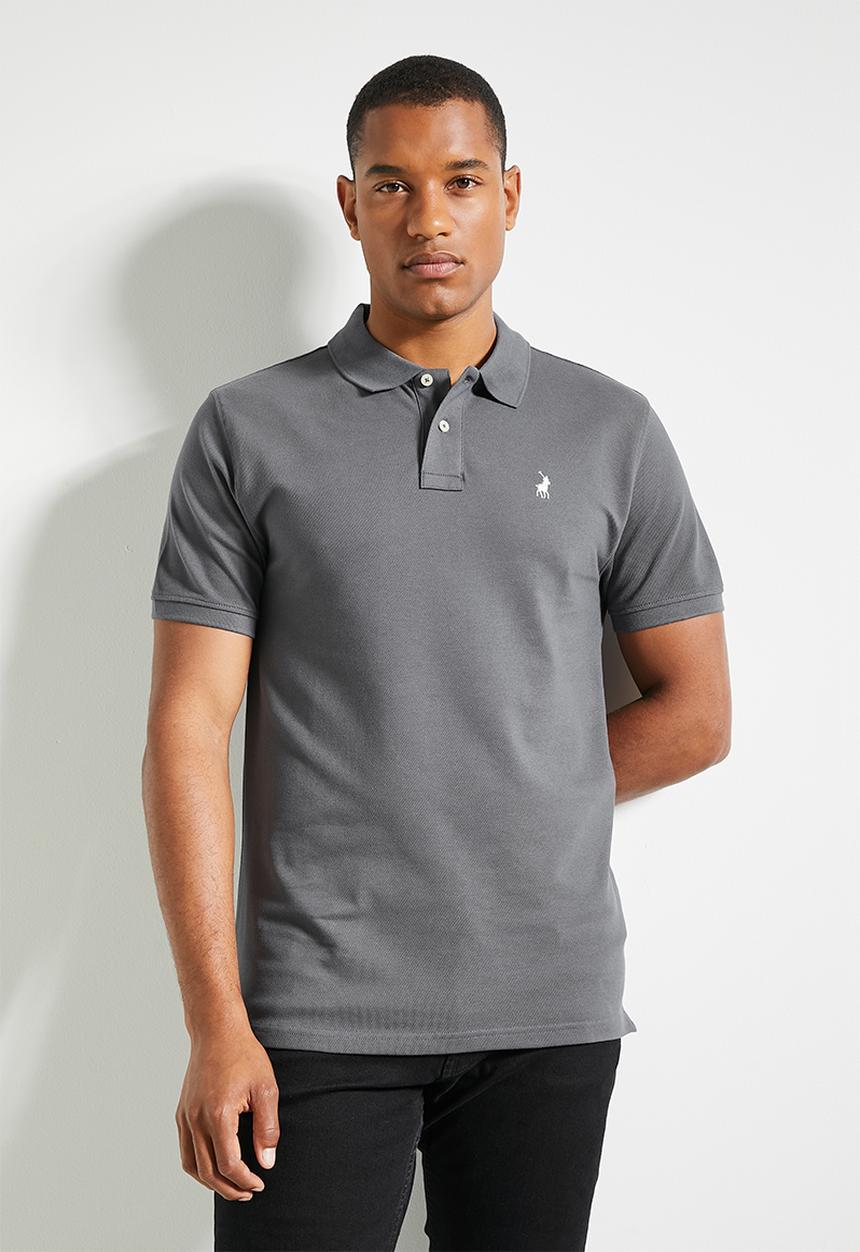 POLO - Mens Essential Pique Short Sleeve Golfer - Dark Grey