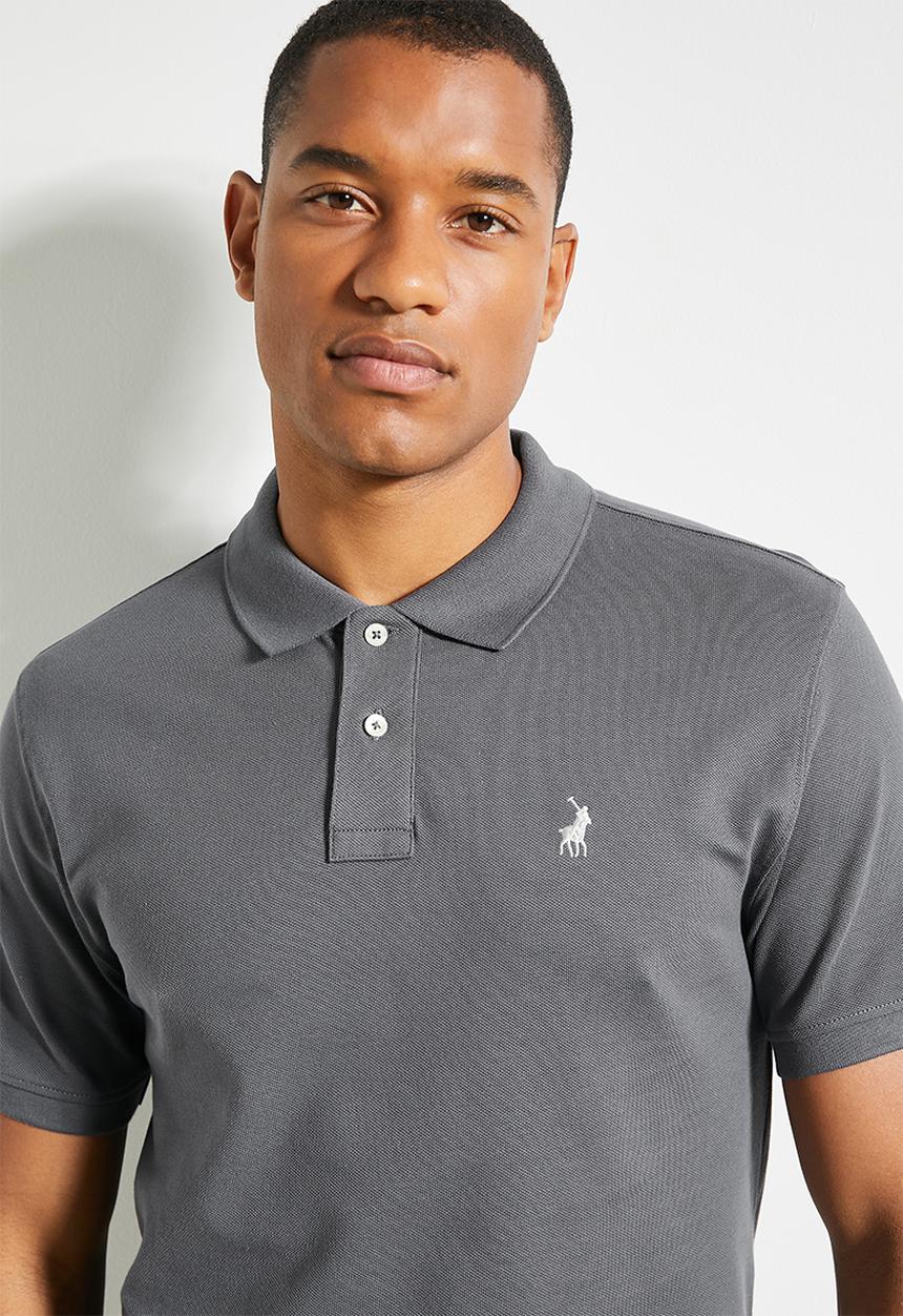 POLO - Mens Essential Pique Short Sleeve Golfer - Dark Grey