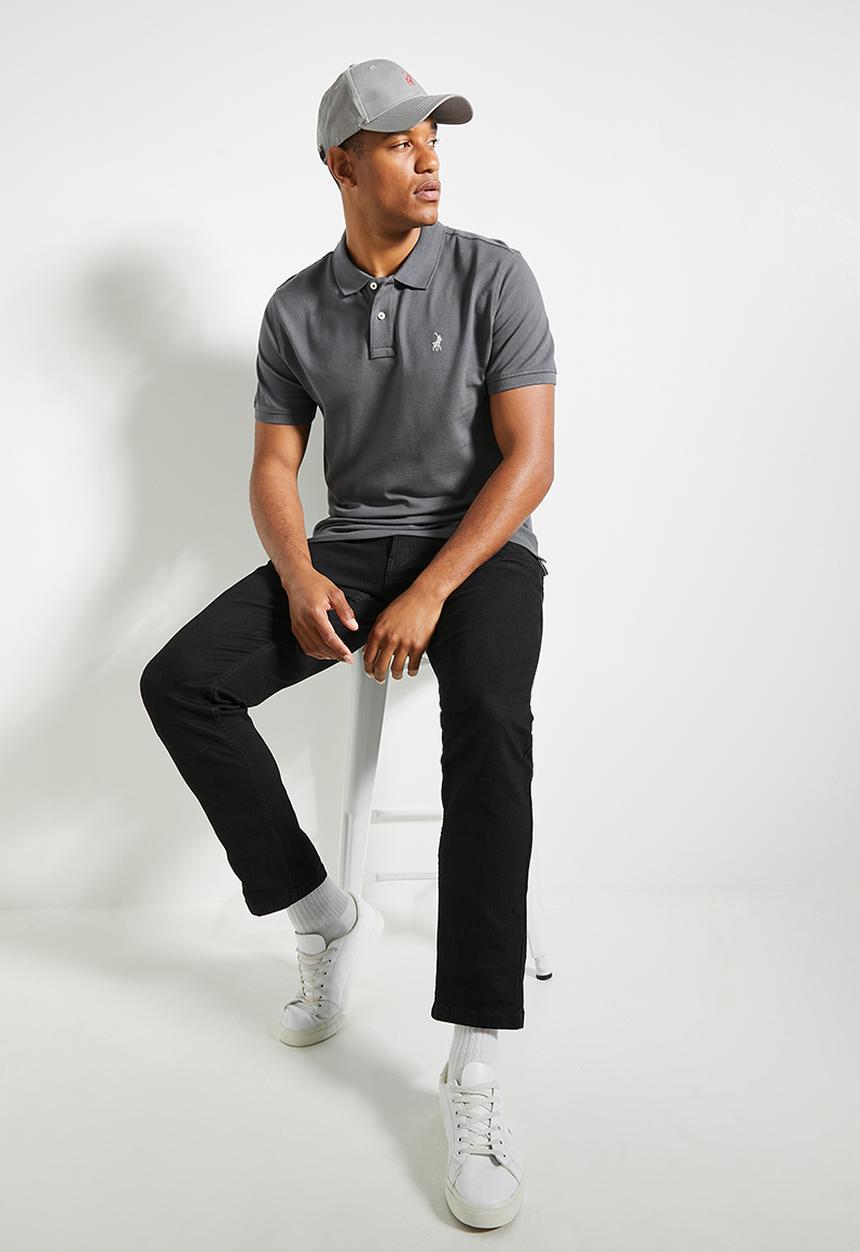 POLO - Mens Essential Pique Short Sleeve Golfer - Dark Grey
