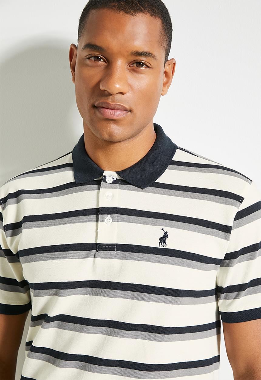 POLO - Mens Striped Short Sleeve Golfer - Multi