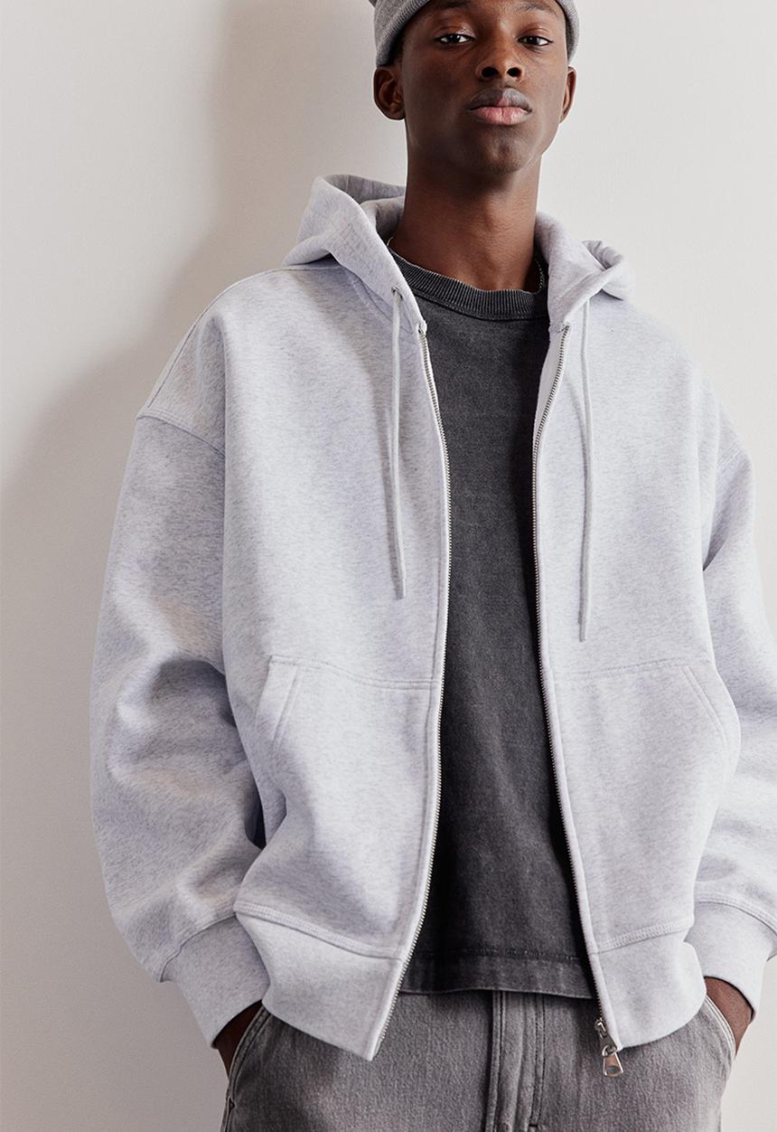 H&M - Oversized fit zip-through hoodie - light grey marl