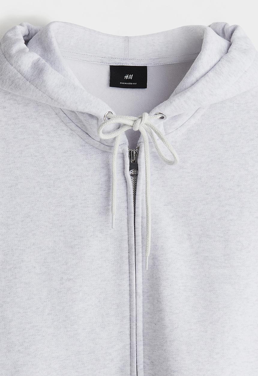 H&M - Oversized fit zip-through hoodie - light grey marl