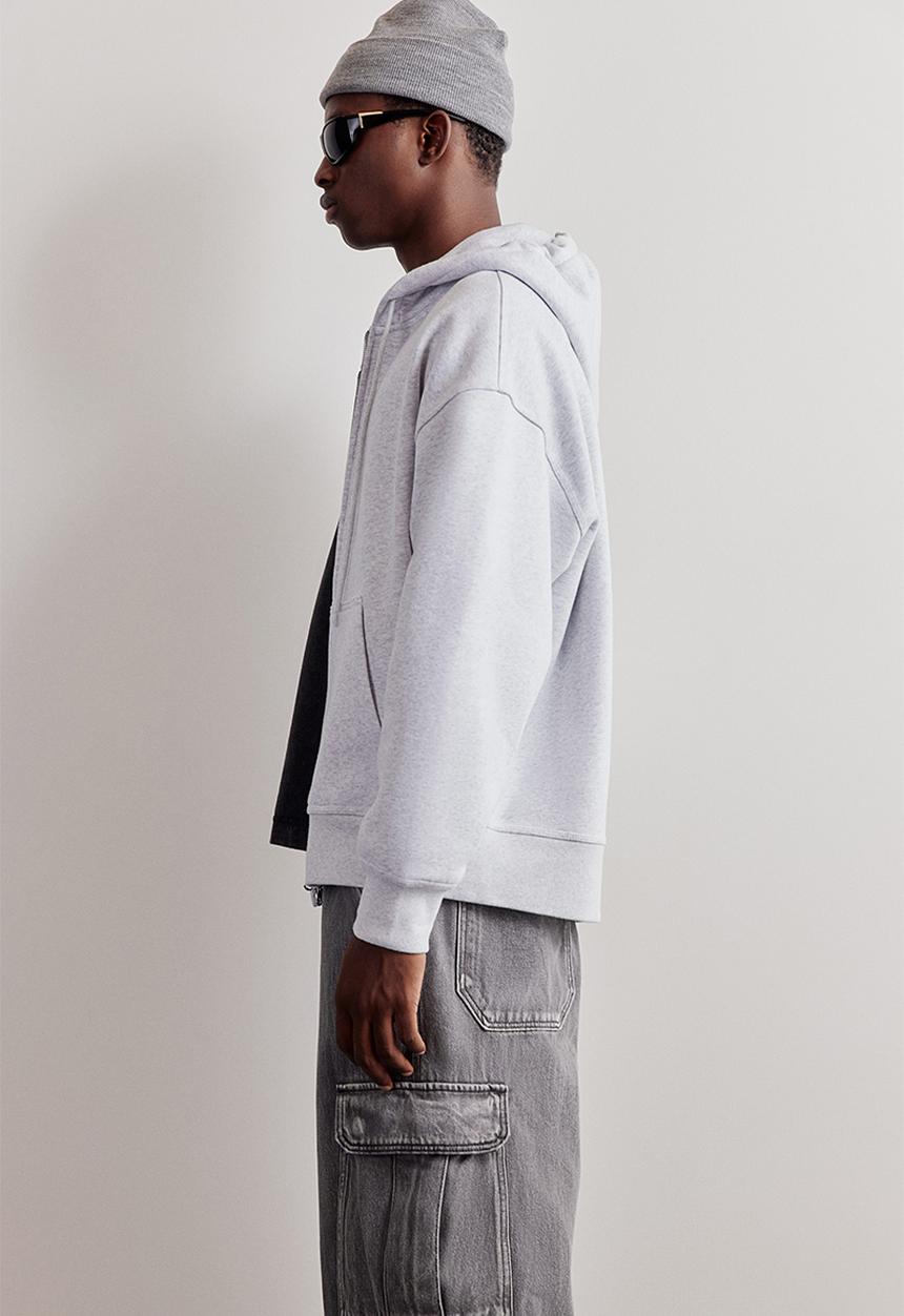 H&M - Oversized fit zip-through hoodie - light grey marl