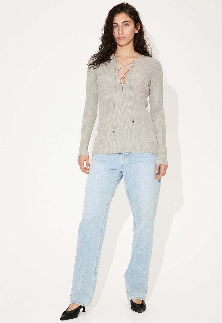 H&M - Lace-up top -  light khaki green 