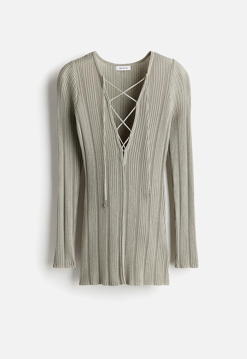 H&M - Lace-up top -  light khaki green 
