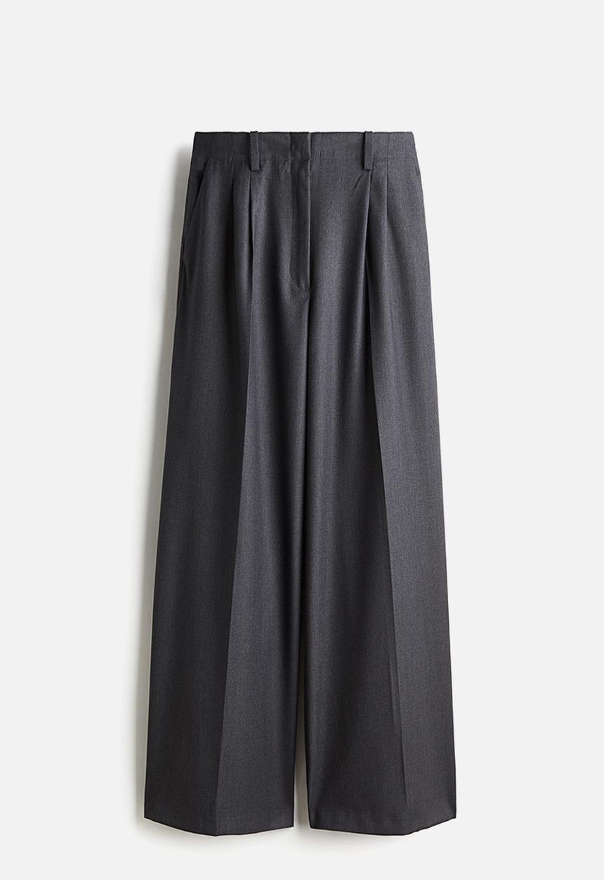 H&M - Wide twill trousers - dark grey marl
