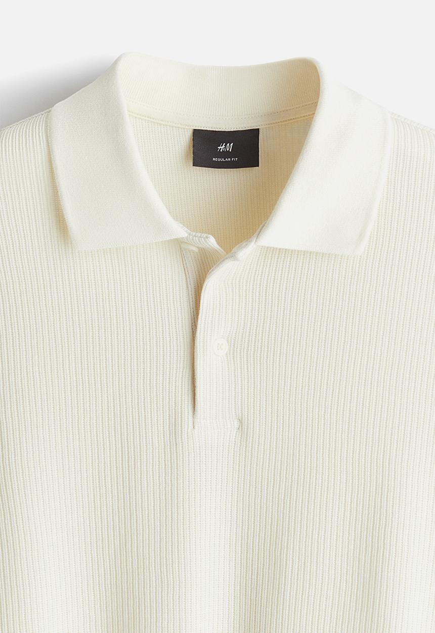 H&M - Regular fit ribbed polo shirt - cream