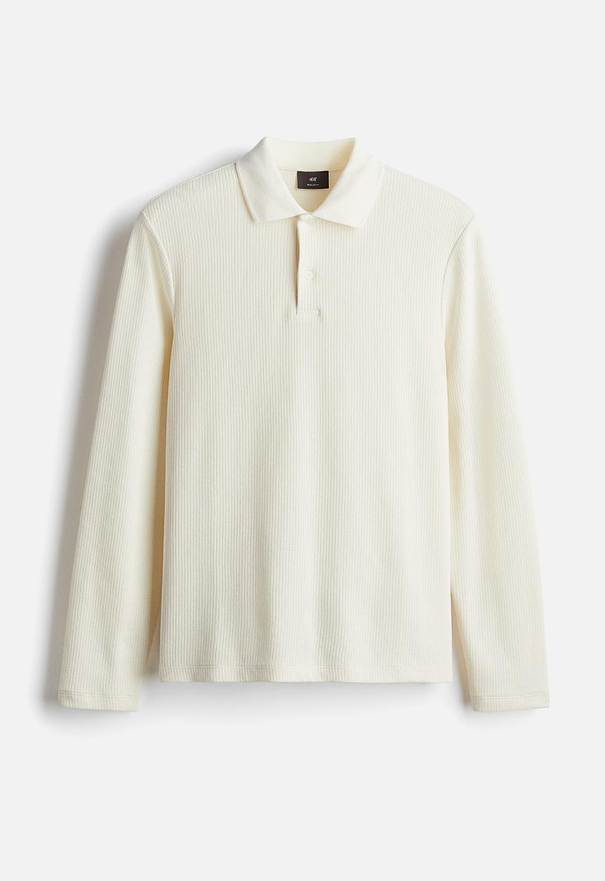 H&M - Regular fit ribbed polo shirt - cream
