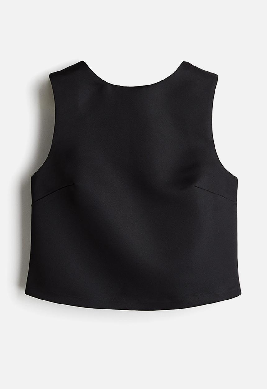 H&M - Bow-detail deep-back top - black