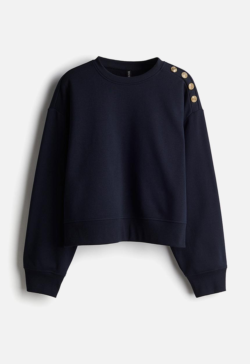 H&M - Button-detail sweatshirt - navy blue