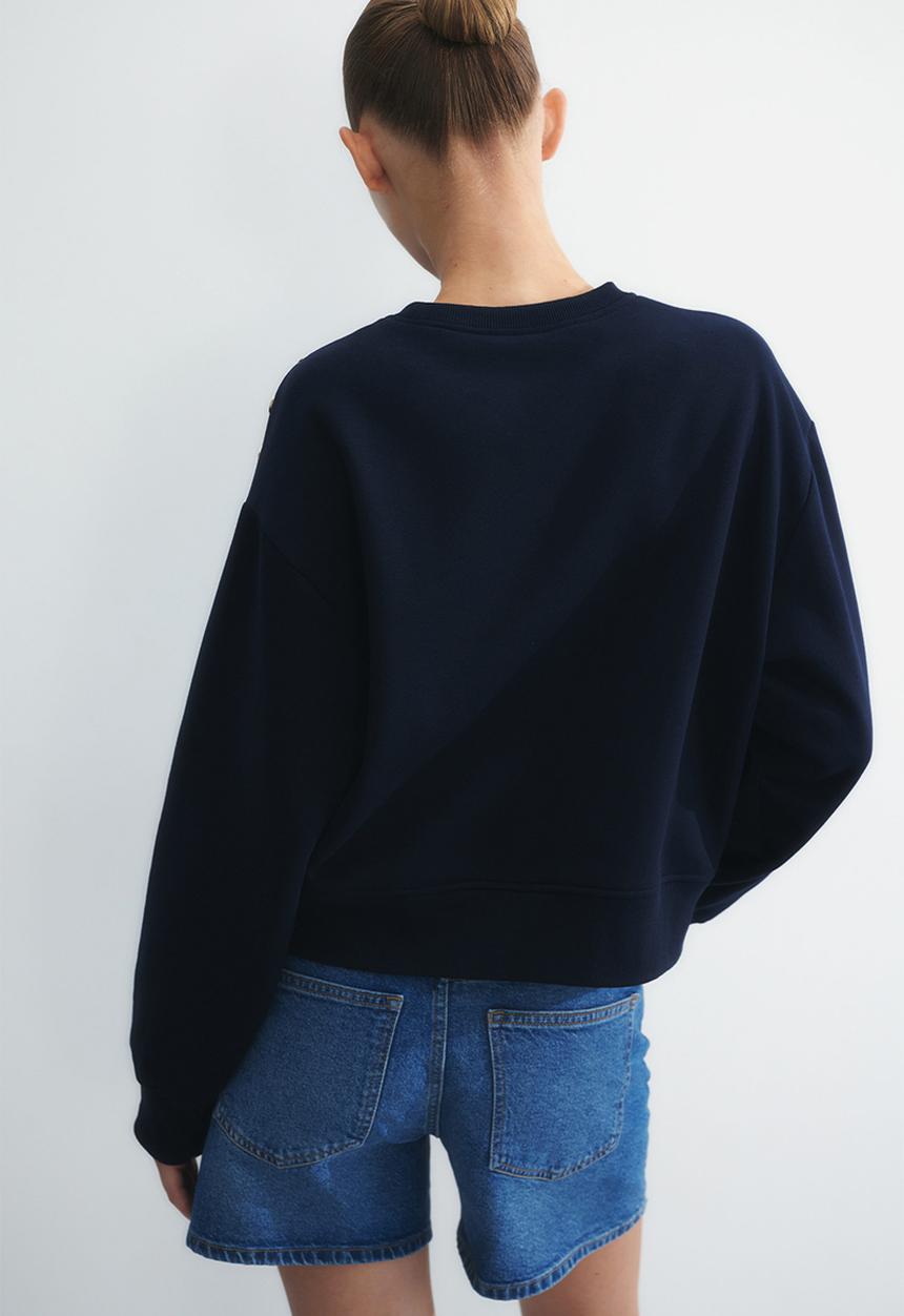 H&M - Button-detail sweatshirt - navy blue