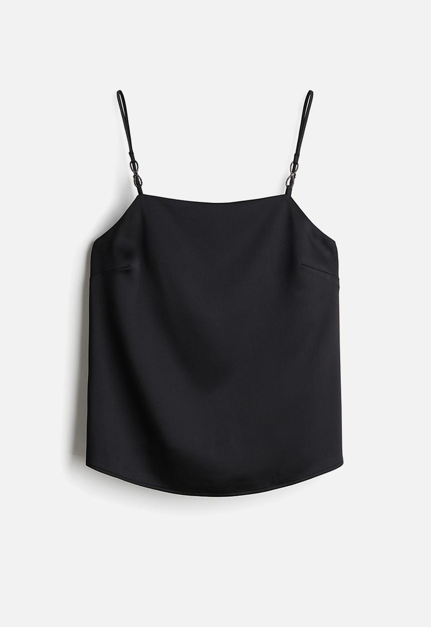 H&M - Rhinestone-detail satin strappy top - black