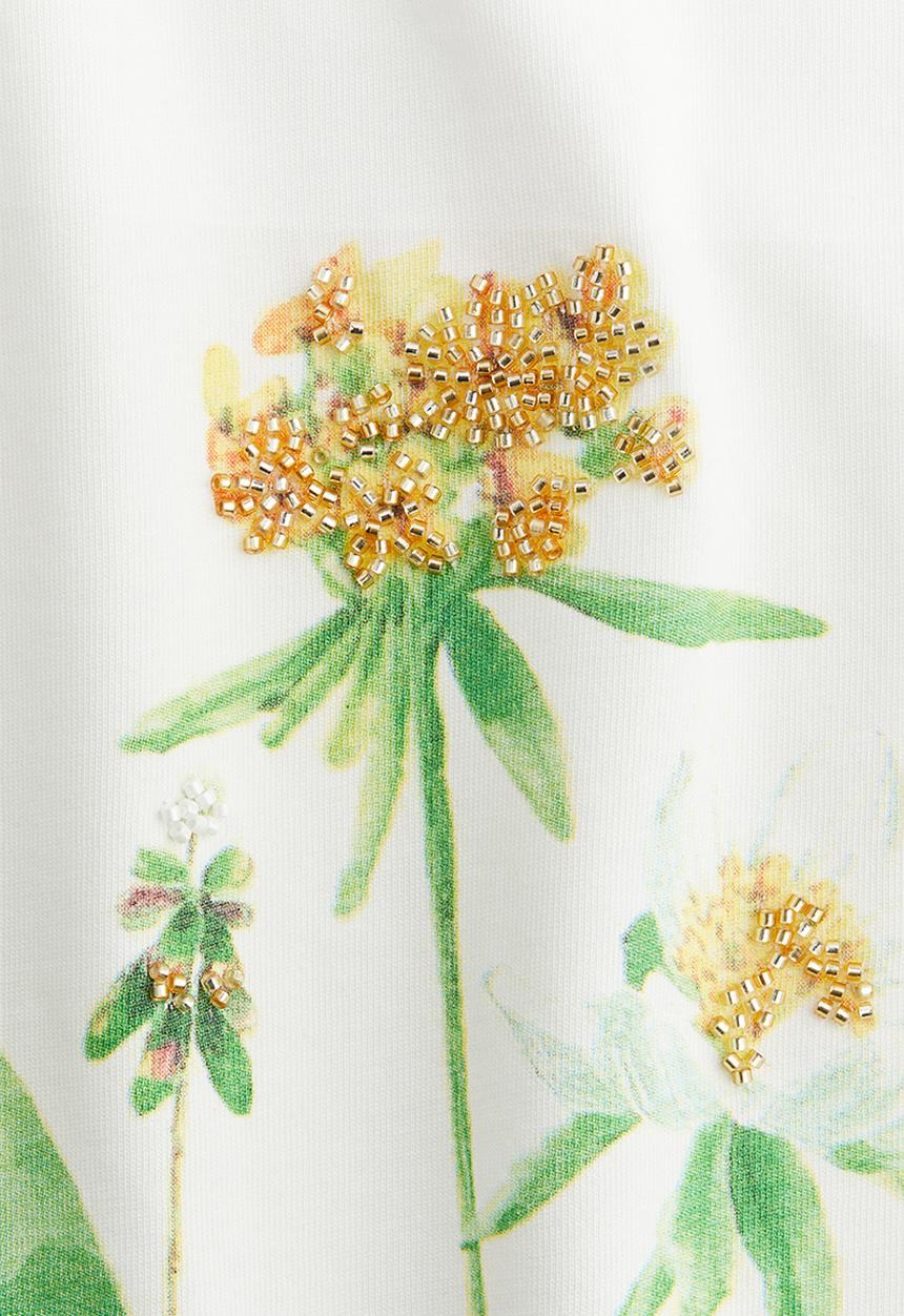 H&M - Bead-embellished t-shirt - white flora
