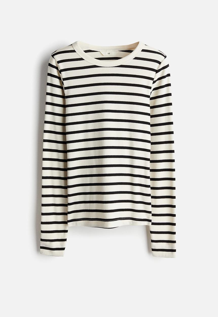 H&M - Ribbed jersey top - white,multi