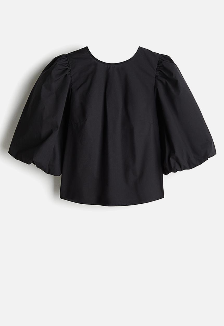 H&M - Lyocell-blend tie-detail blouse - black