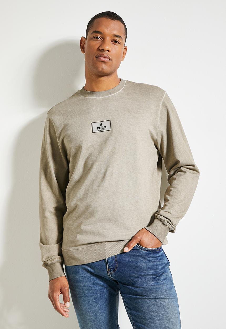 POLO - Mens Pjc Ls Enzyme Dyed Sweat Top - Taupe