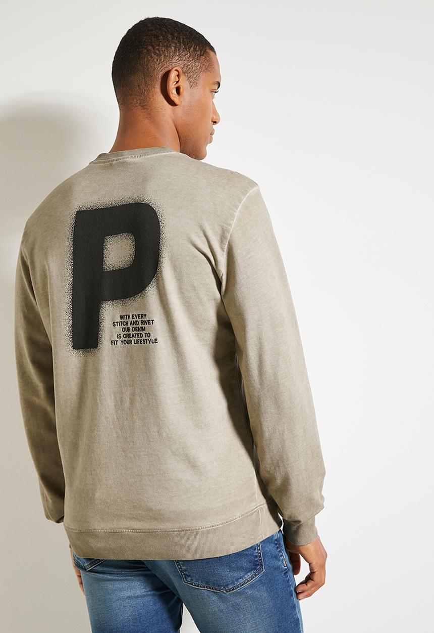 POLO - Mens Pjc Ls Enzyme Dyed Sweat Top - Taupe
