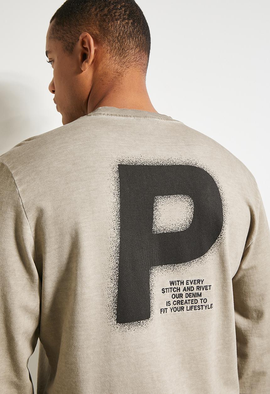 POLO - Mens Pjc Ls Enzyme Dyed Sweat Top - Taupe