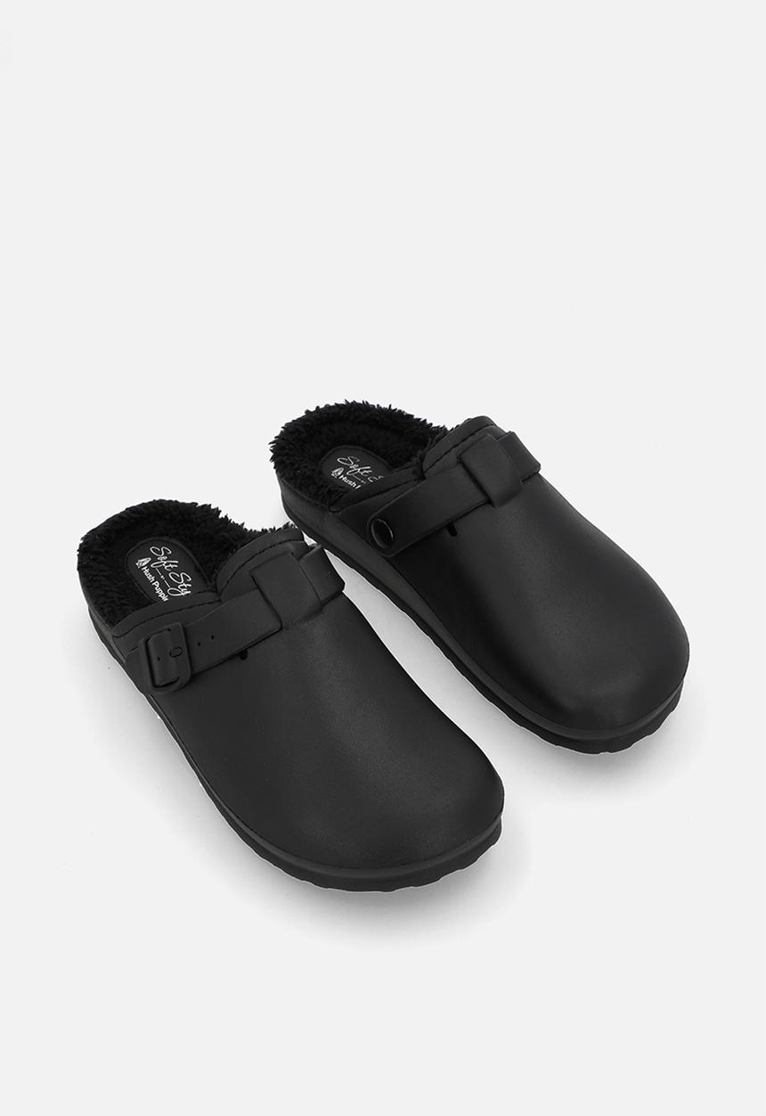 Hush Puppies - Soft desi fur mule - black