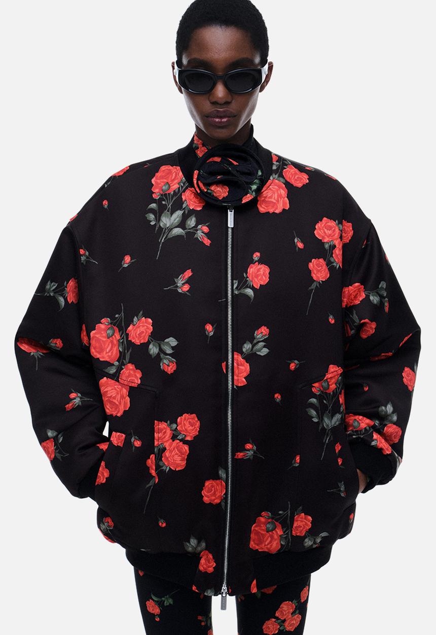 H&M - Magda Butrym H&M: Oversized reversible bomber jacket - black roses