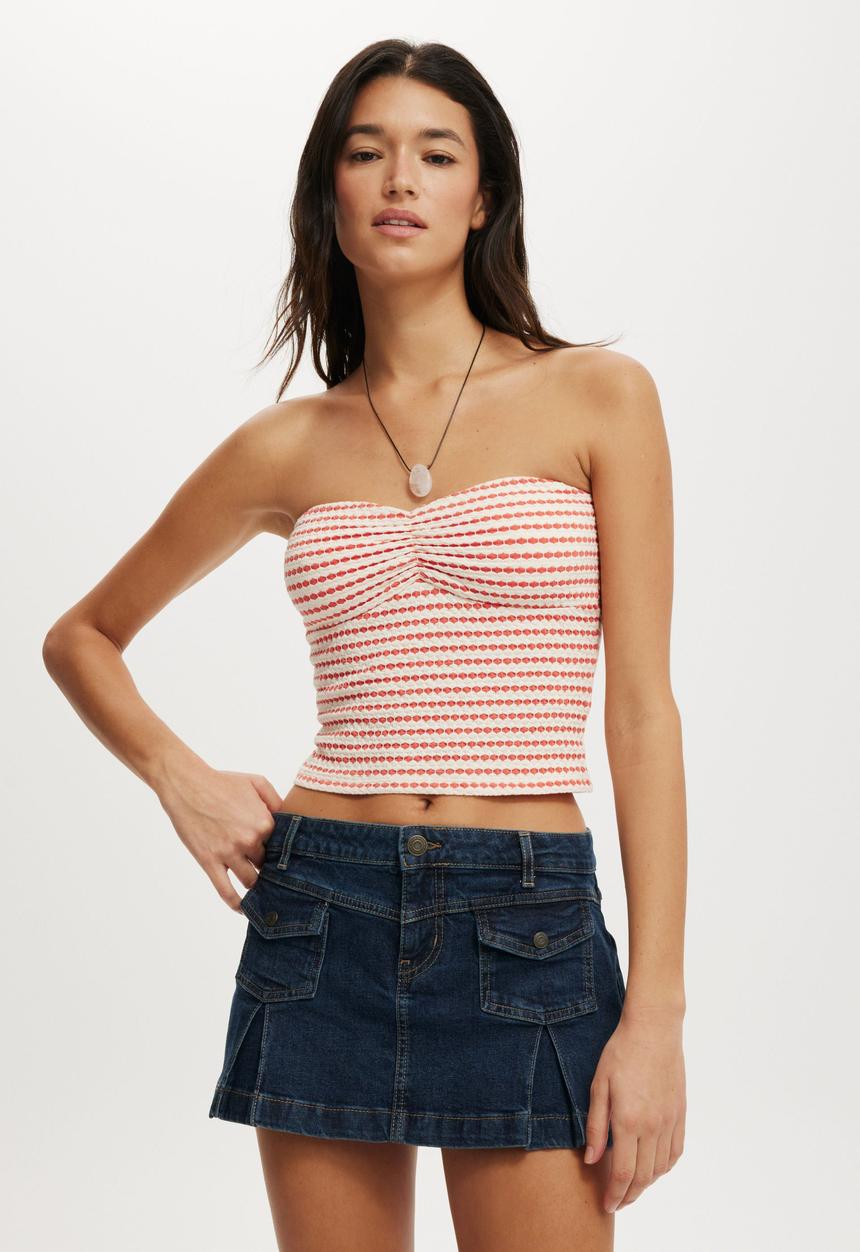 Cotton On - Micro pleat denim skirt - rinse blue