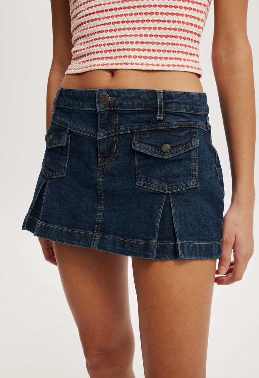 Cotton On - Micro pleat denim skirt - rinse blue