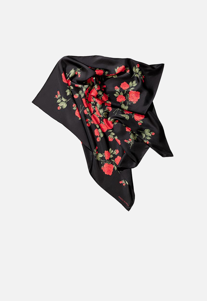 H&M - Magda Butrym H&M: Printed silk scarf - black roses
