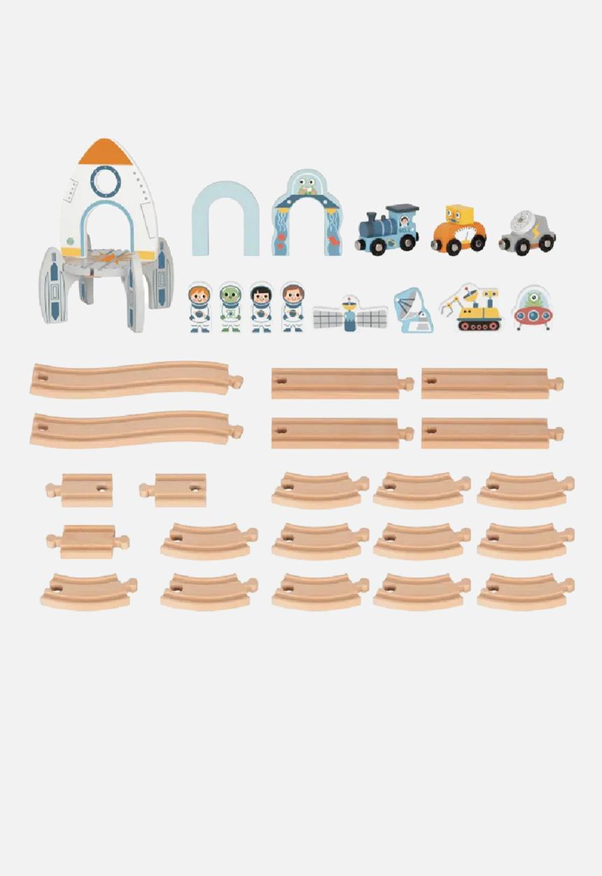 Greenbean Learning - Tookytoy - wooden space station train set - multi