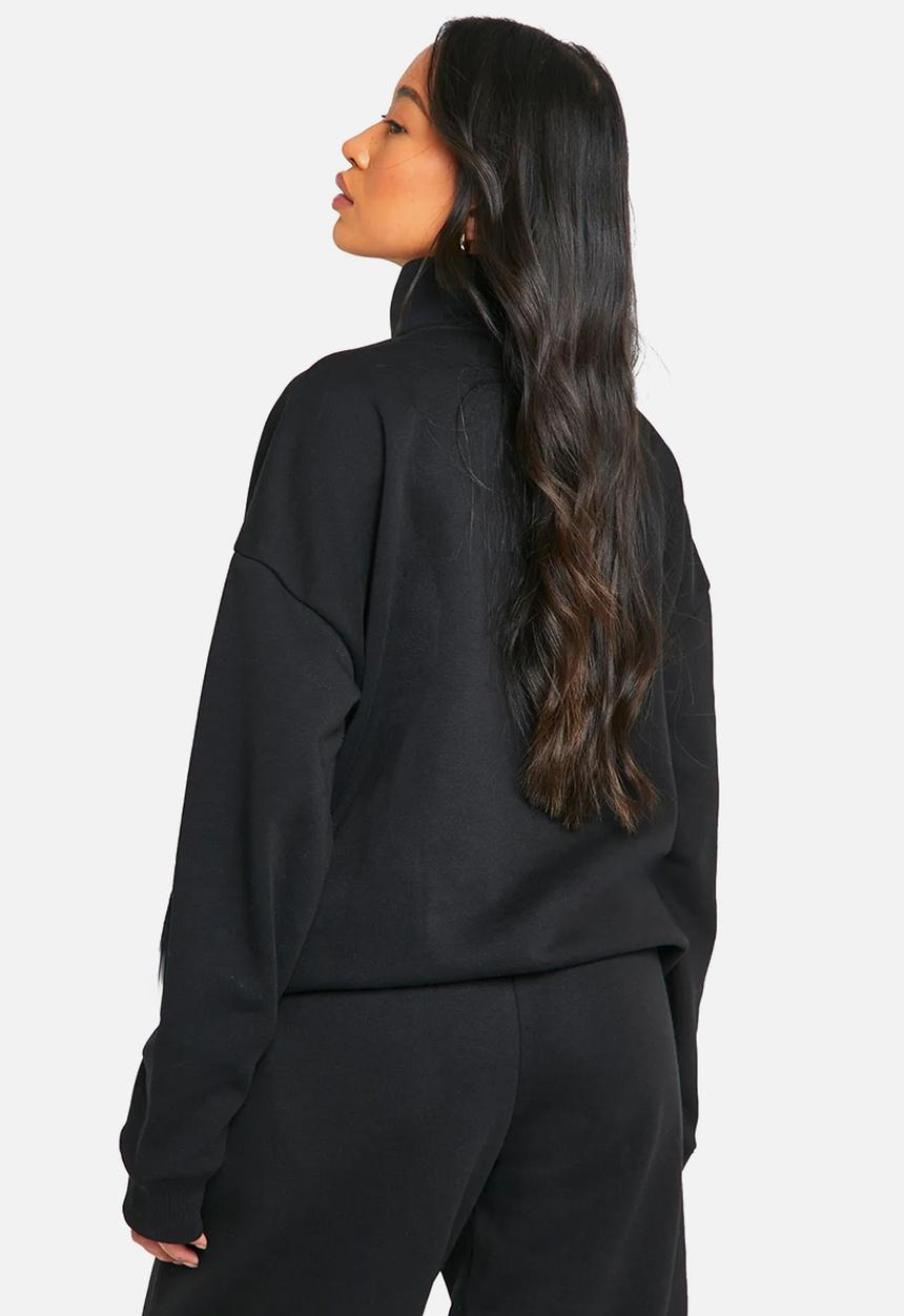 boohoo - Dsgn Studio Embroidered Half Zip Oversized Sweatshirt - black