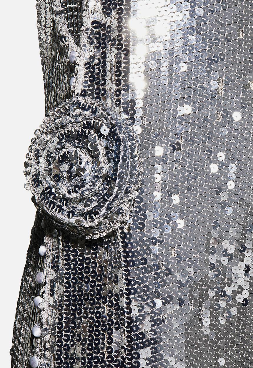 h&m silver maxi dress H&M x Magda Butrym Sequined Maxi Dress with Rose Applique Silver-Colored -  SS25