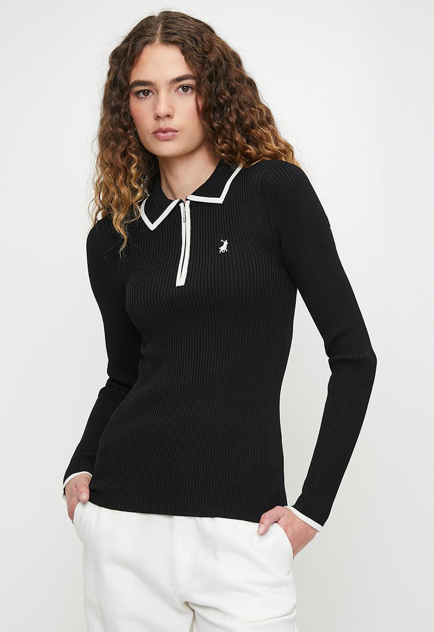 POLO - Wmn layla long sleeve knitted golfer - black