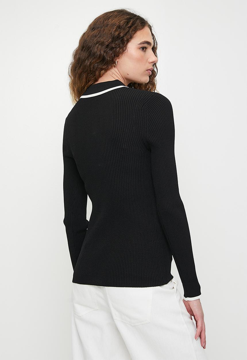 POLO - Wmn layla long sleeve knitted golfer - black