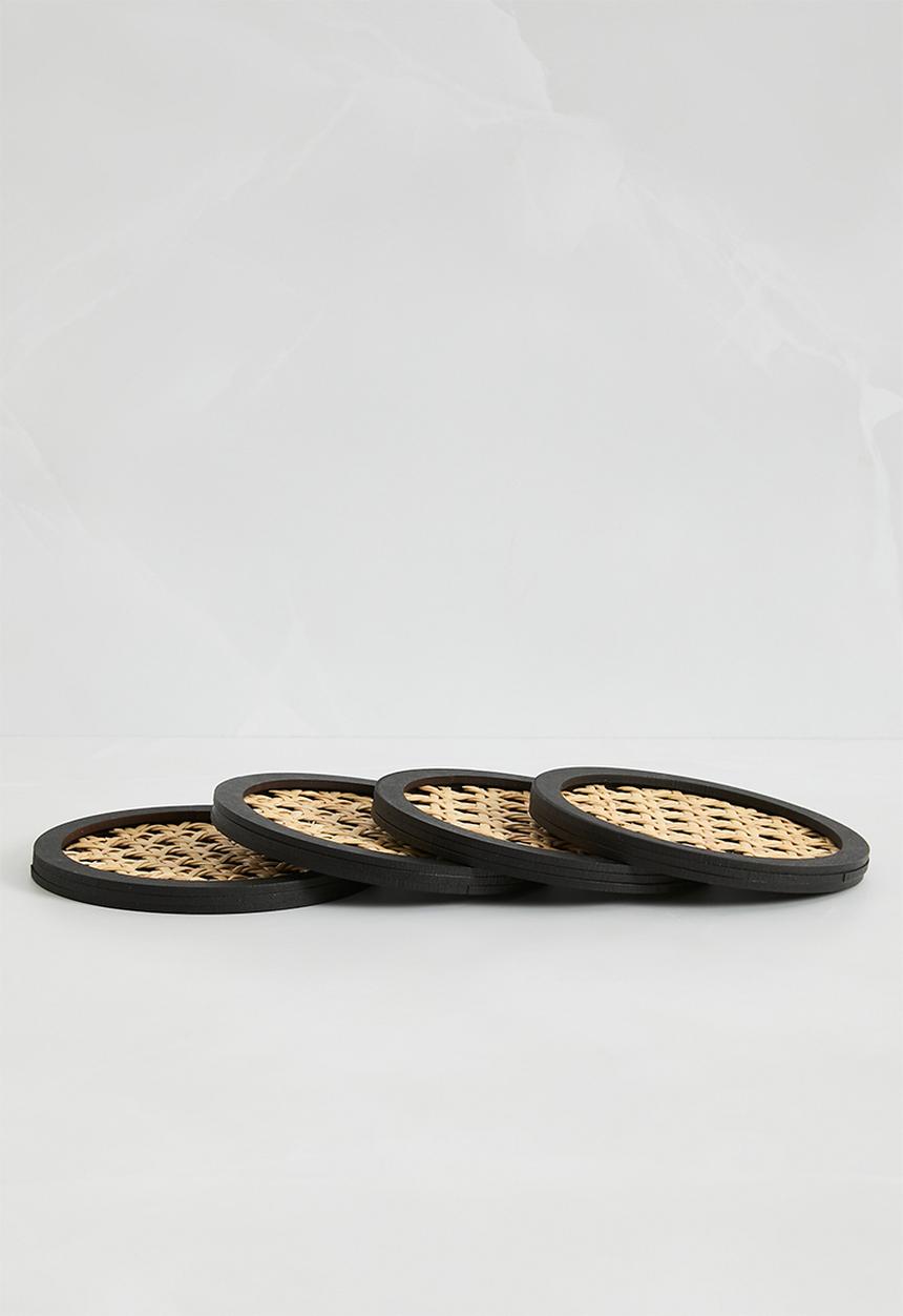 Sixth Floor - Rattan coaster set of 4 - Black