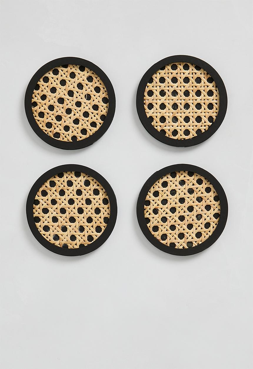 Sixth Floor - Rattan coaster set of 4 - Black
