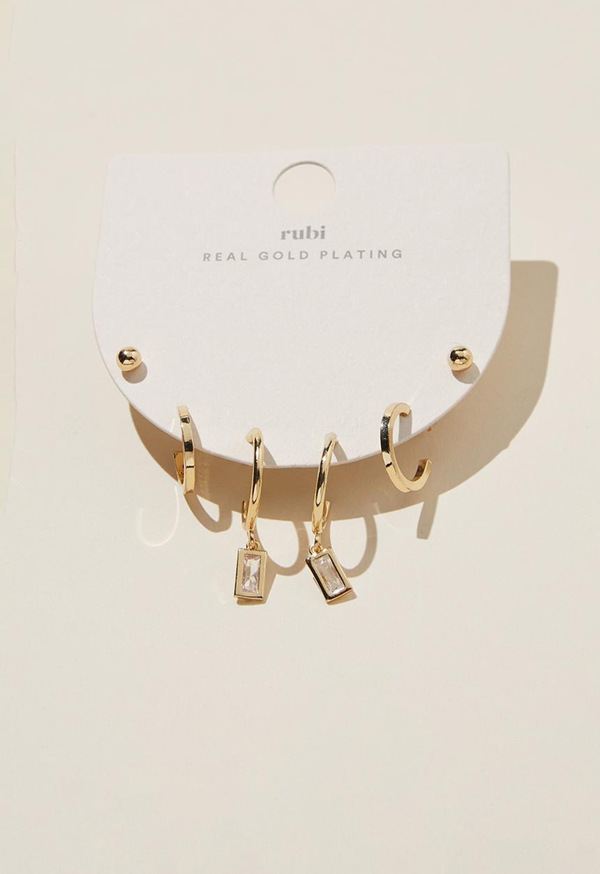 Rubi - 3 pack small earring- gold plated diamante