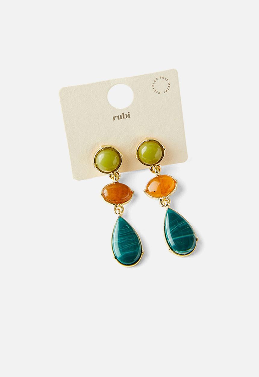 Rubi - Mid charm earring- up olive multi drop earring gold