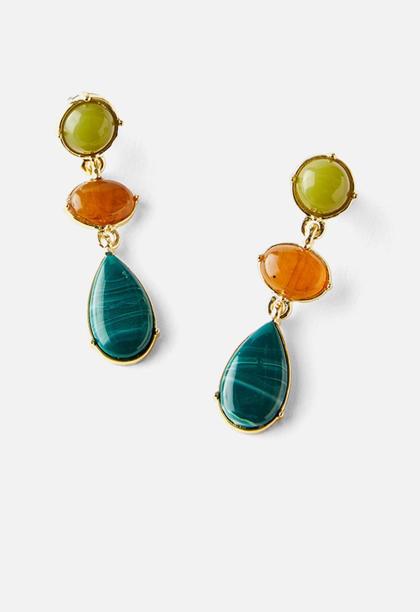 Rubi - Mid charm earring- up olive multi drop earring gold