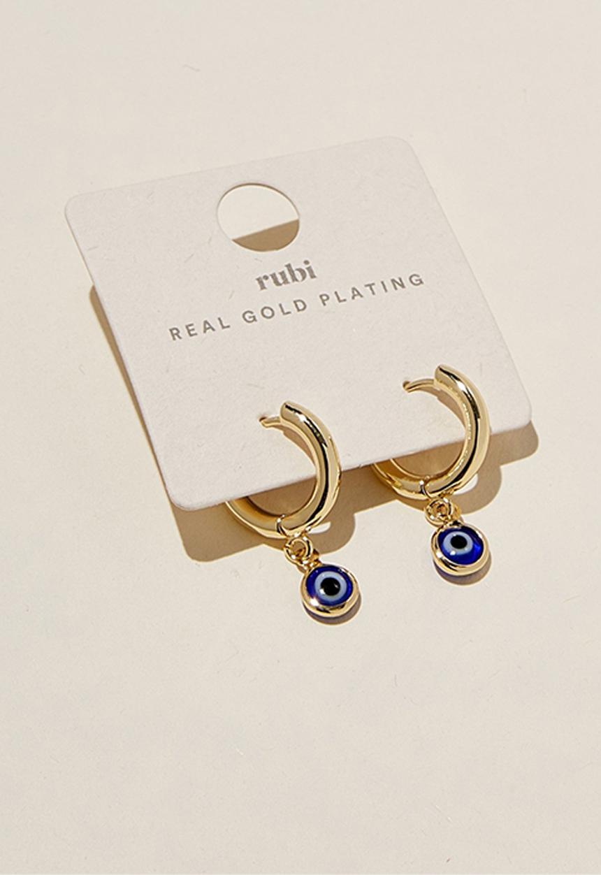 Rubi - Huggie hoop earring- gold plated glass evil eye