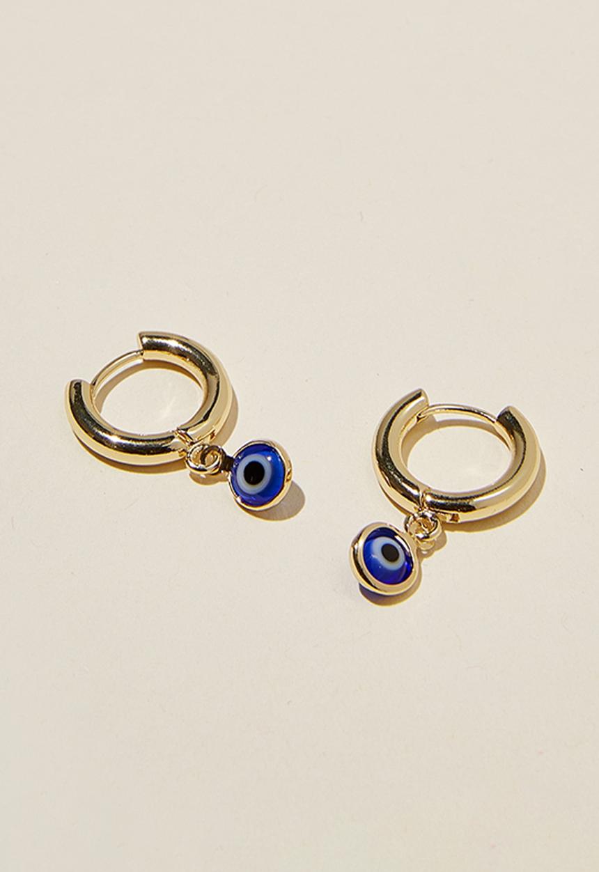 Rubi - Huggie hoop earring- gold plated glass evil eye