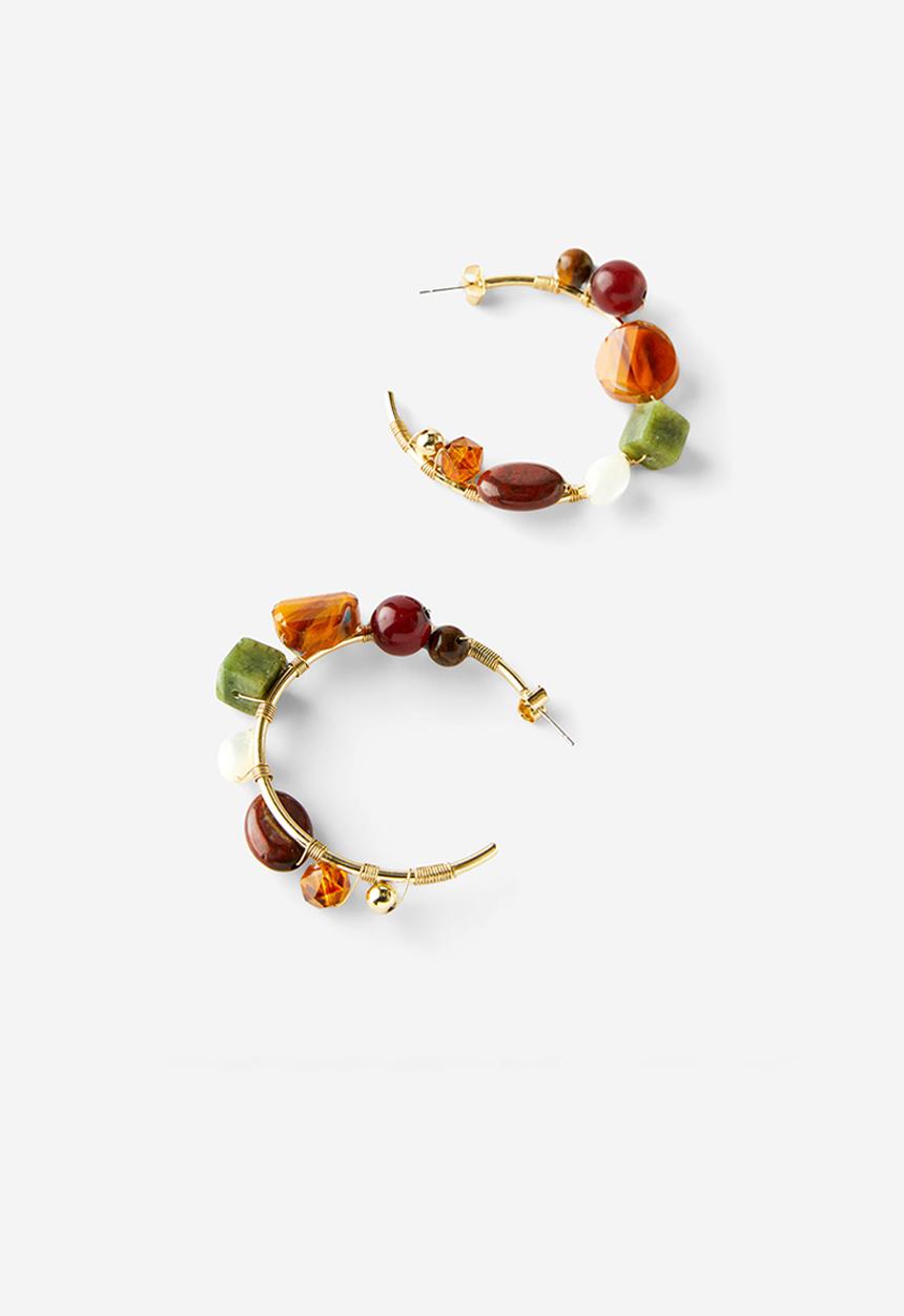 Rubi - Large hoop earring- up olive & brown multi stone