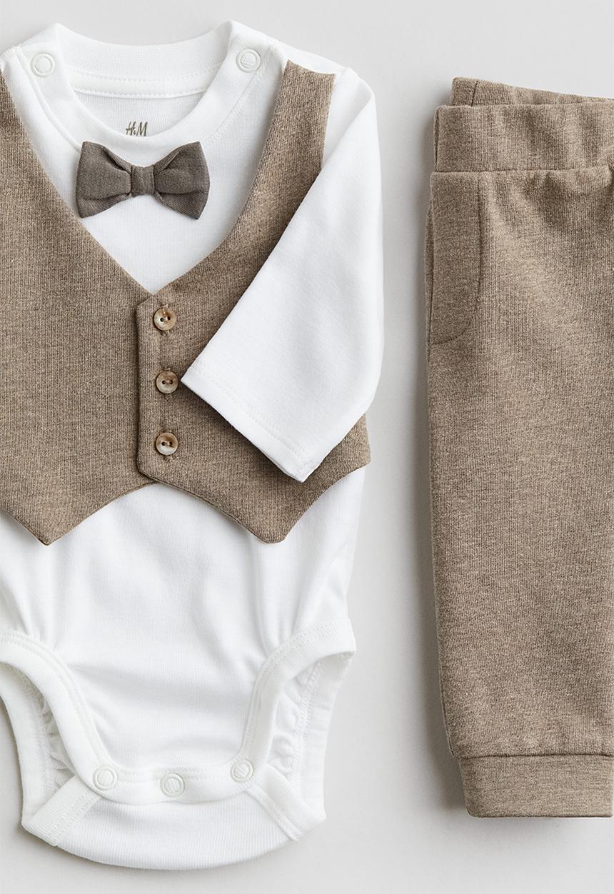 H&M - 2 piece dressy set - beige & white 