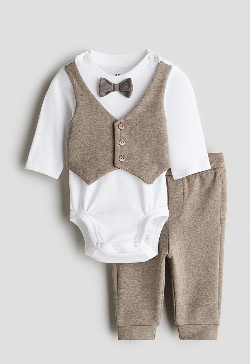H&M - 2 piece dressy set - beige & white 