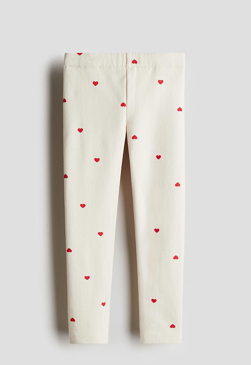 H&M - Brushed-inside leggings - cream hearts