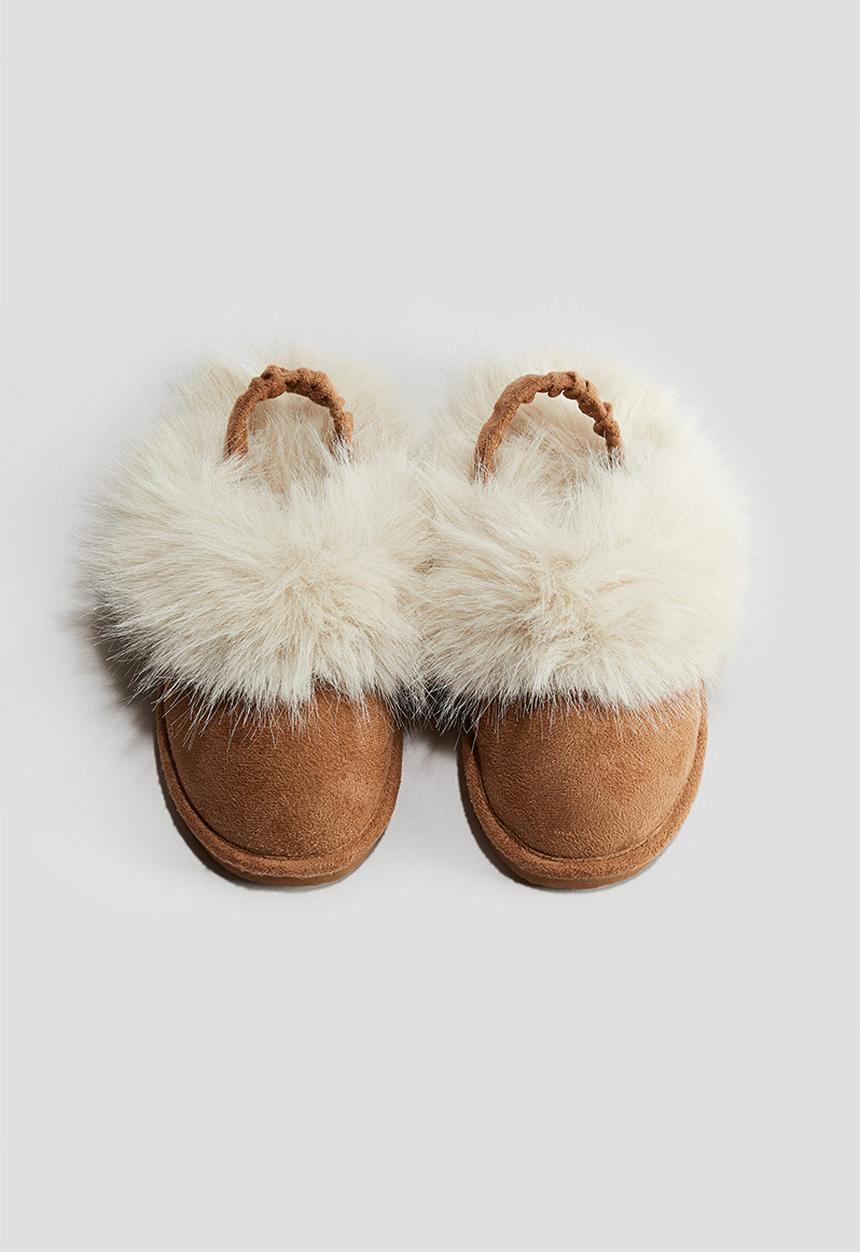 H&M - Fluffy-lined slippers - dark beige