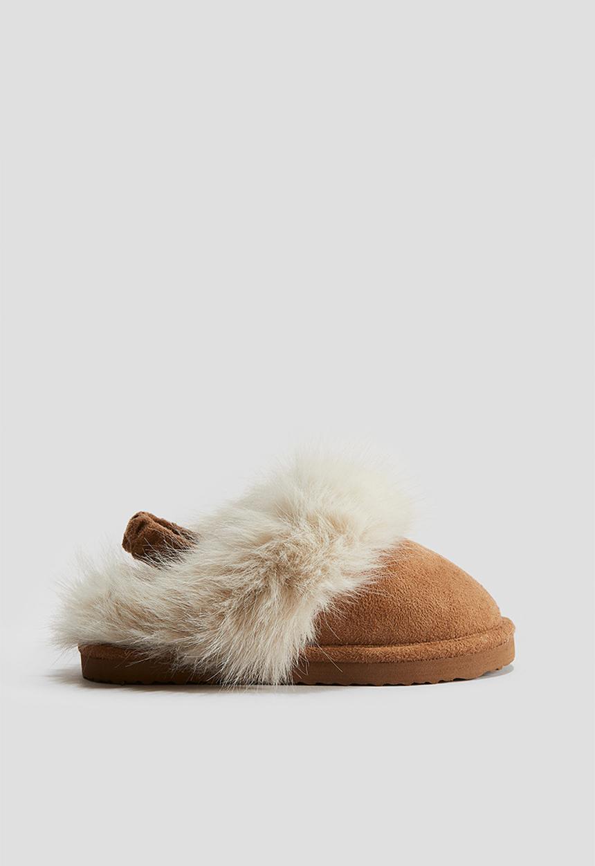 H&M - Fluffy-lined slippers - dark beige