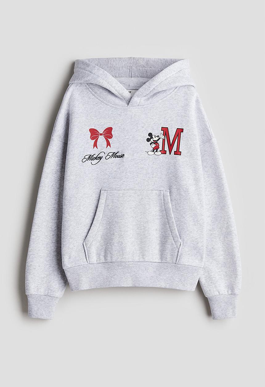 H&M - Oversized printed hoodie - grey marl mickey mouse