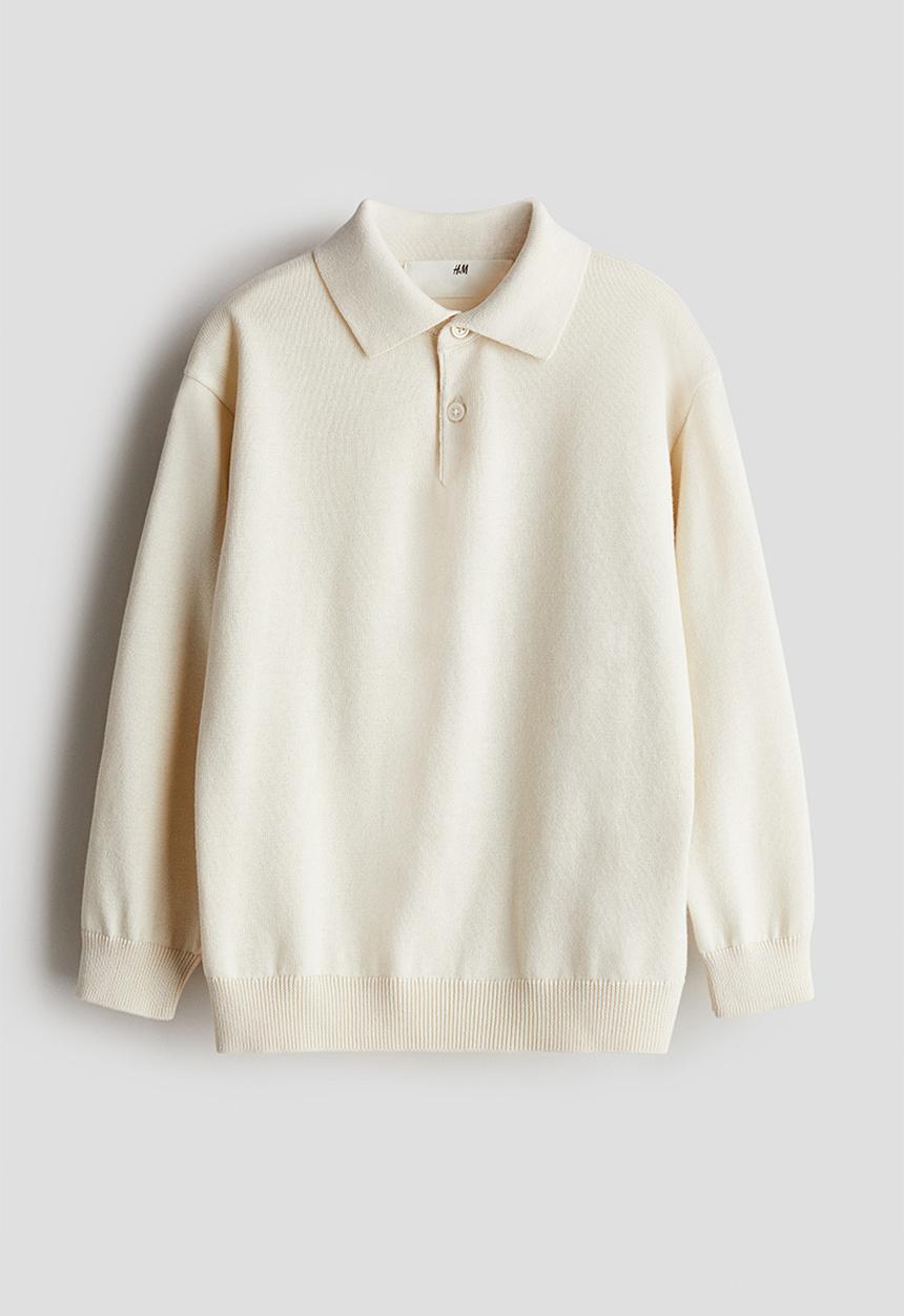 H&M - Fine-knit polo shirt - cream